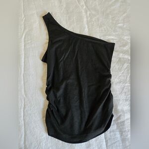 One-Shoulder Black Ribbed Tank
